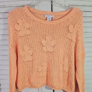 Cropped Sweater Oversized By Sincerely Jules Orange Flowers Knitted In Size XL